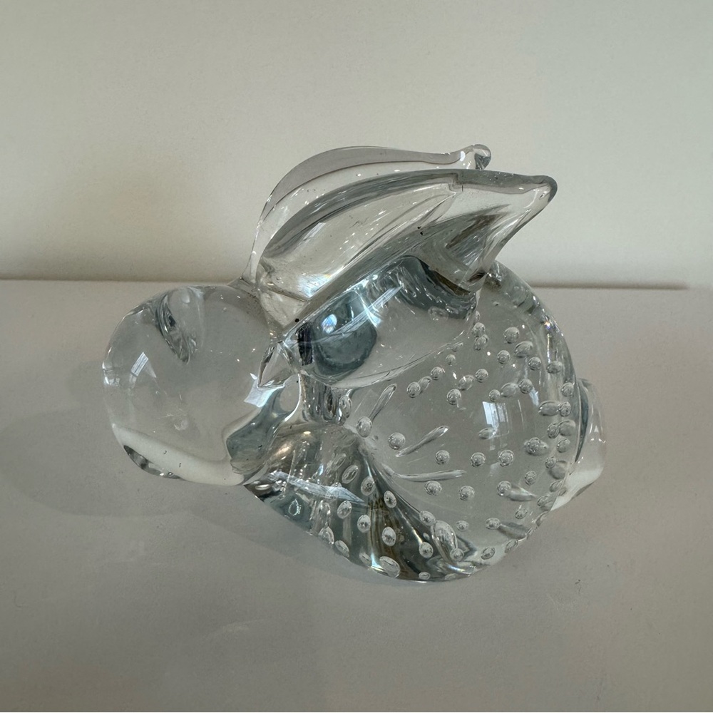 Vintage Clear Art Glass Bunny Rabbit Paperweight Figurine Controlled Bubbles